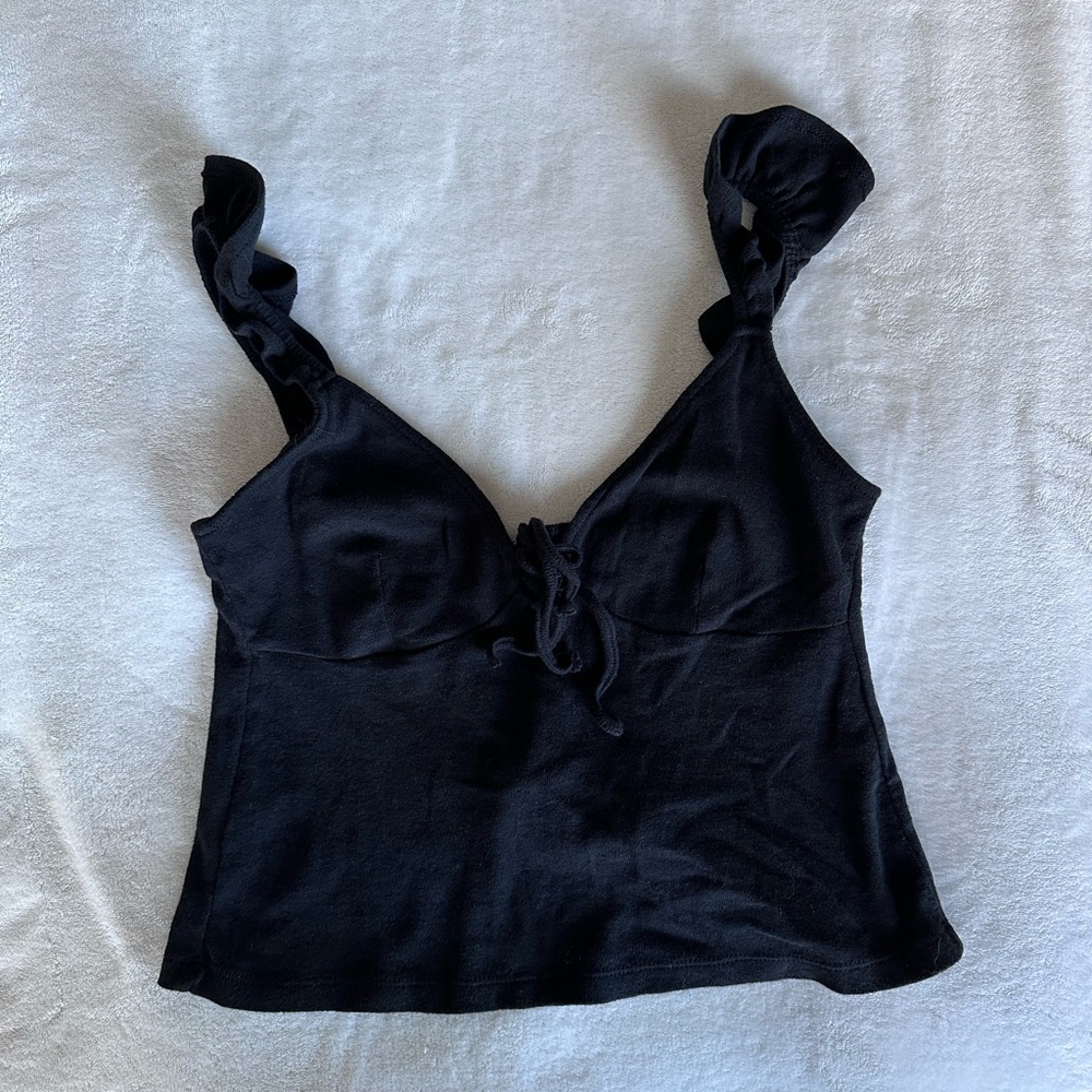 coquette black ruffle heart pattern top